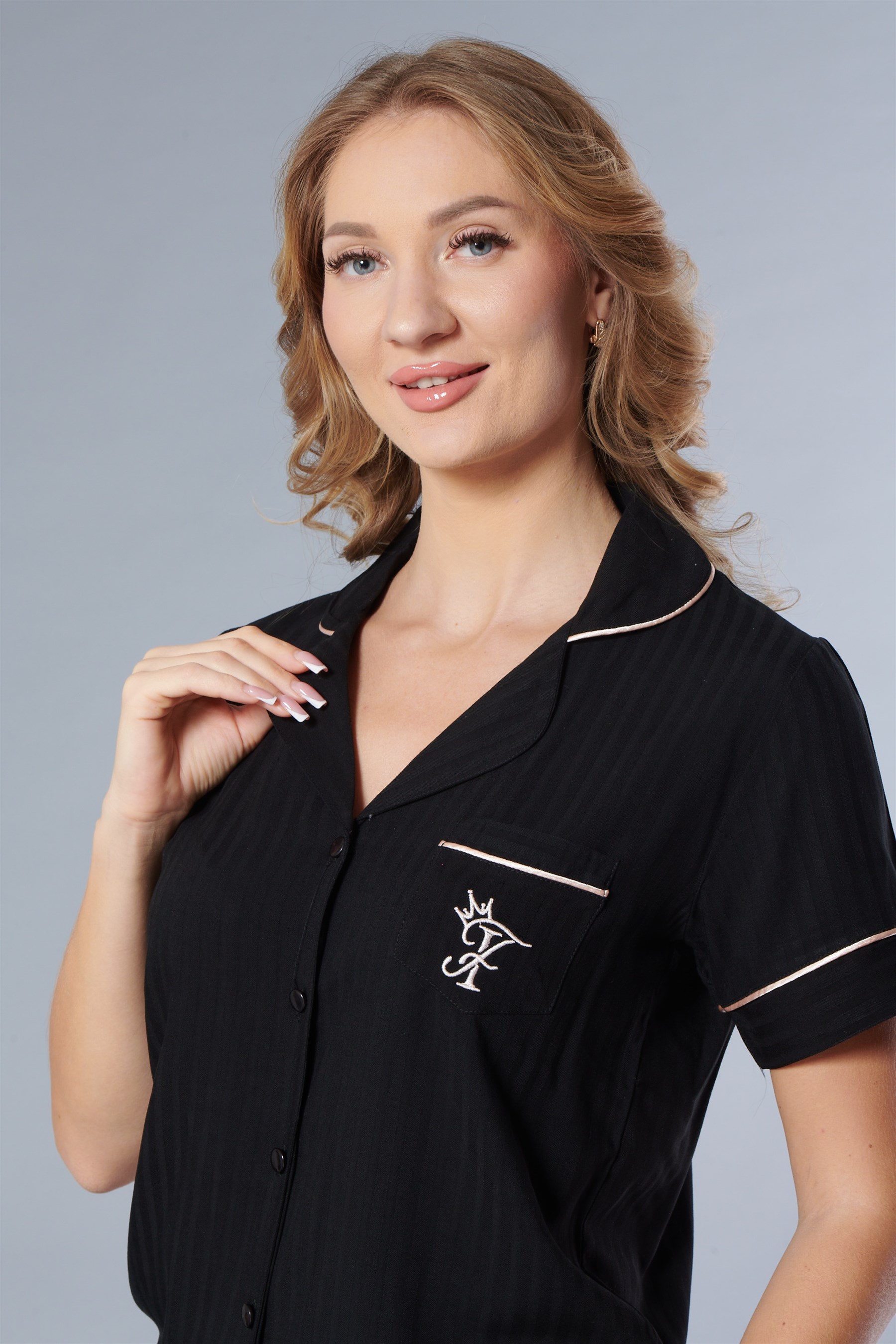 KISA KOL ÇİZGİLİ DOKUMA  PİJAMA TAKIMI 88-132