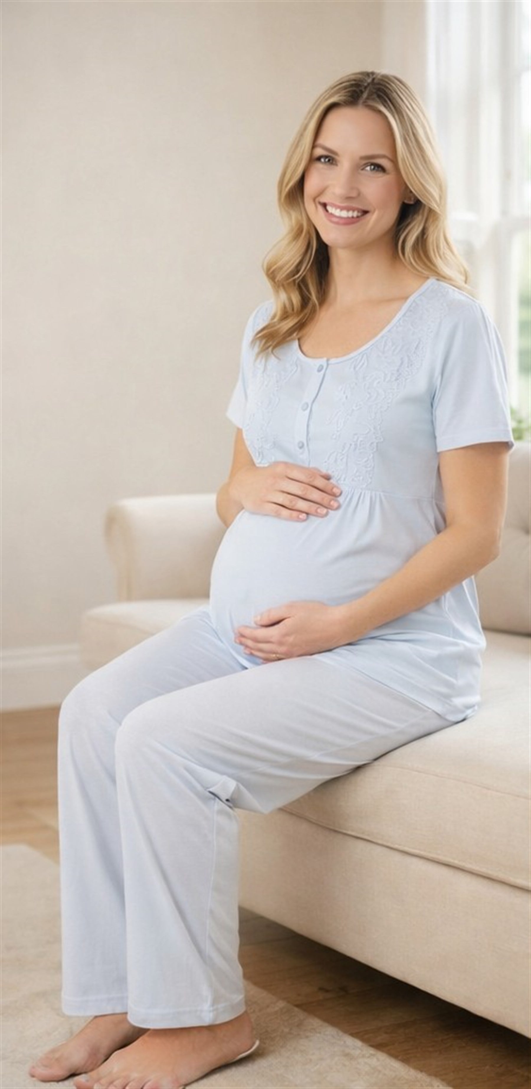 Hamile Pijama Takımı – Dantel Detaylı Lohusa Pijama Rahat Yazlık FLZ 24-82