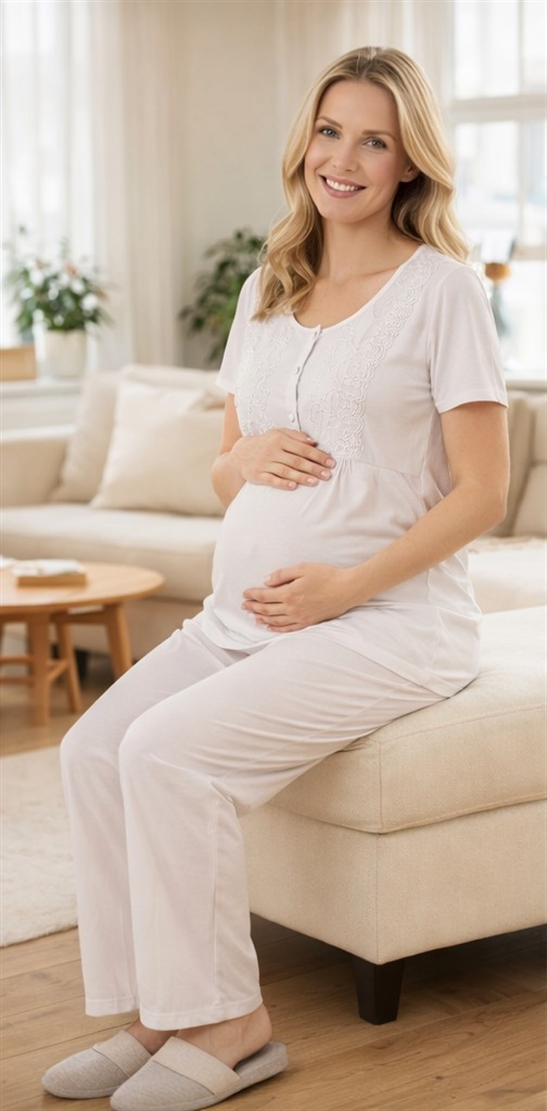 Hamile Pijama Takımı – Dantel Detaylı Lohusa Pijama Rahat Yazlık FLZ 24-82