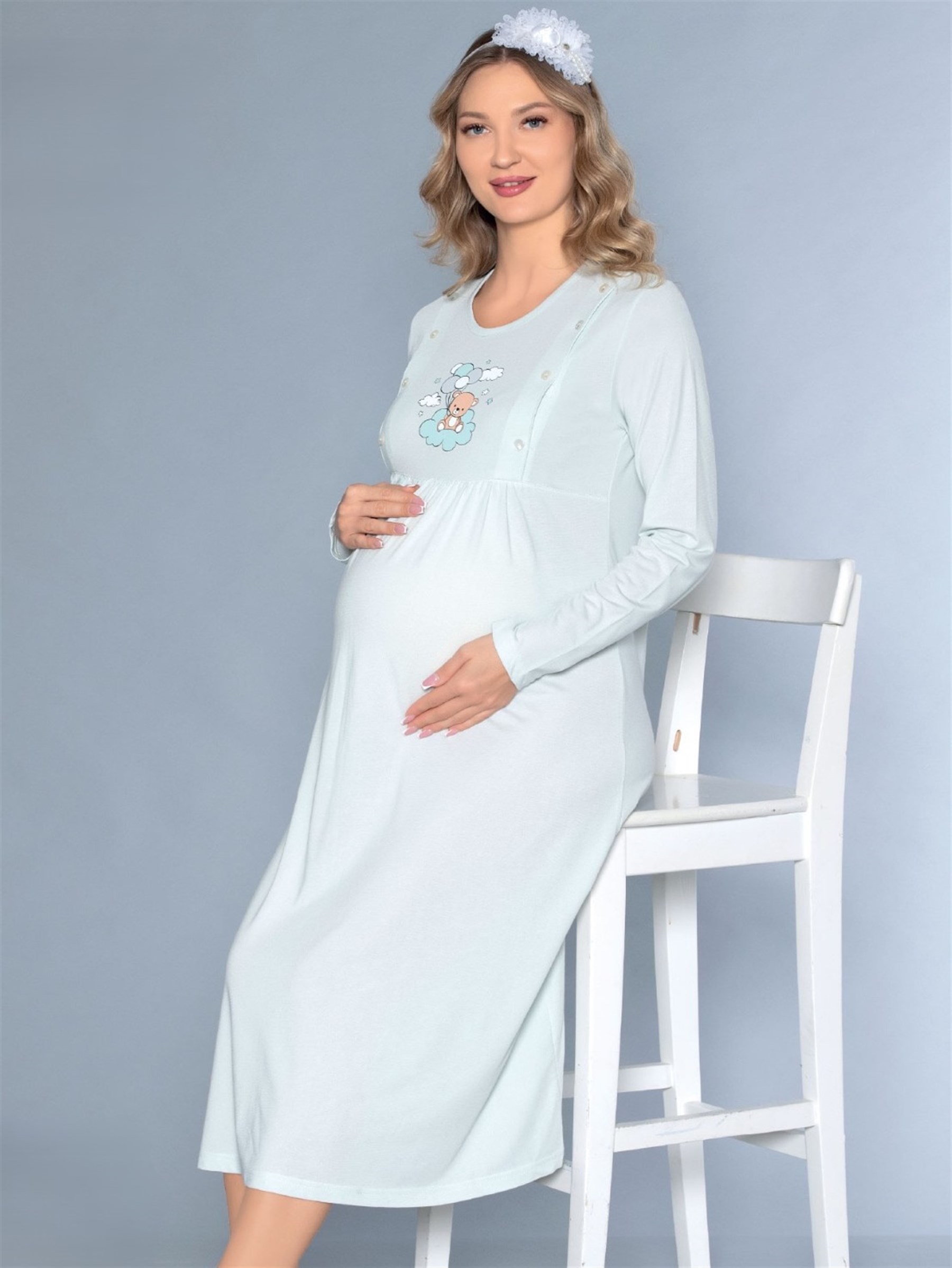 Hamile Gecelik – Uzun Kollu Lohusa Gecelik Rahat ve Şık FLZ 23-51