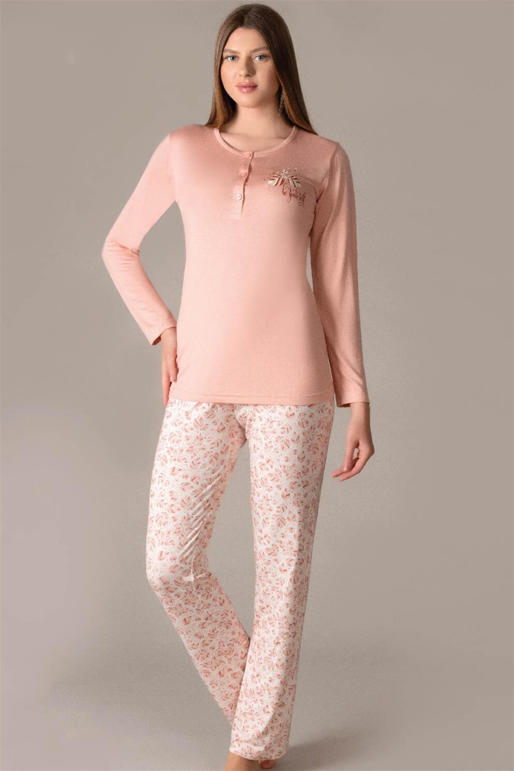 Kadın Pijama Takımı Uzun Kollu – Yumuşak Kumaş Rahat Ev Giyimi | FLZ 89-92