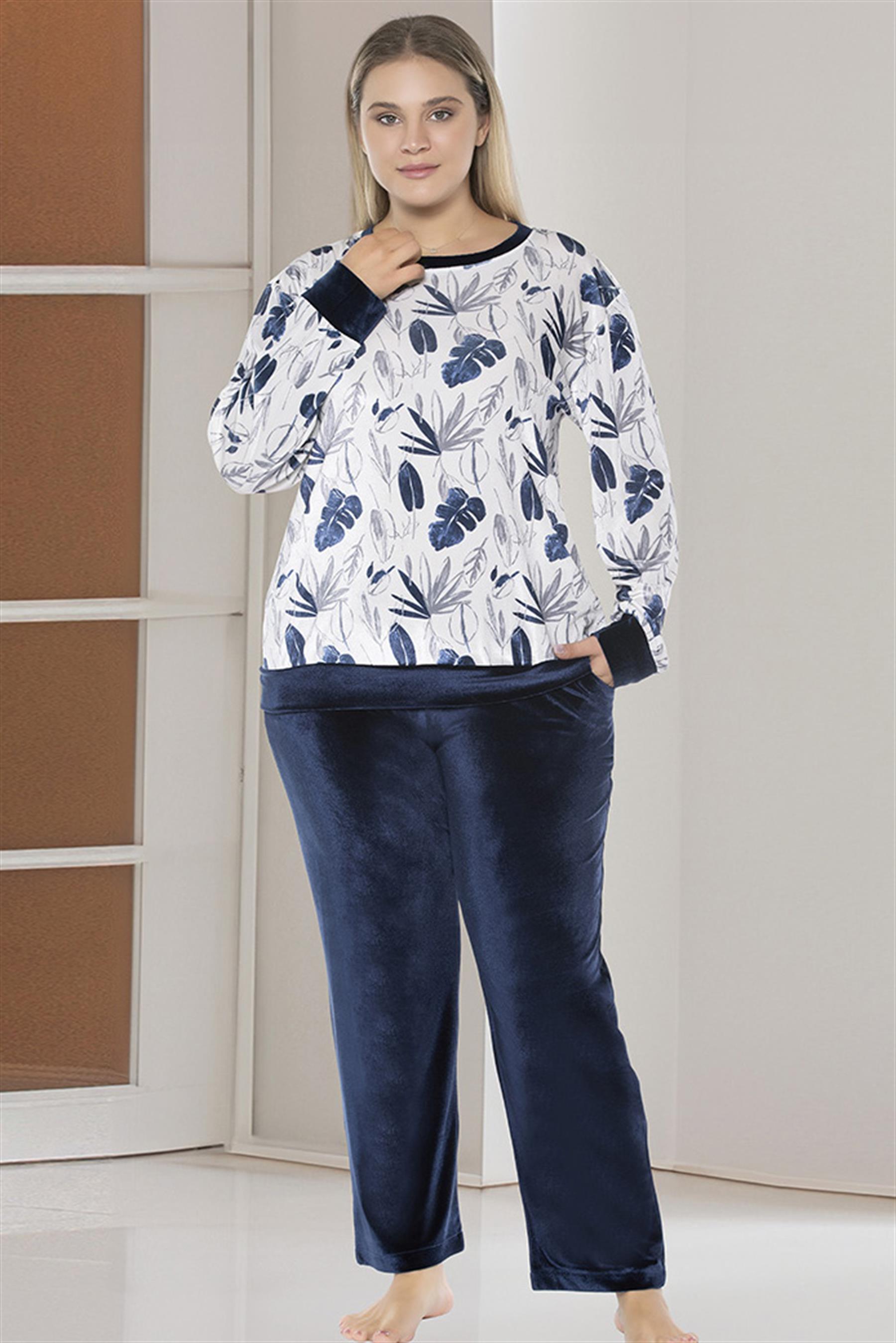 KADİFE BÜYÜK BEDEN BATTAL UZUN KOL PİJAMA TAKIMI FLZ B89-81