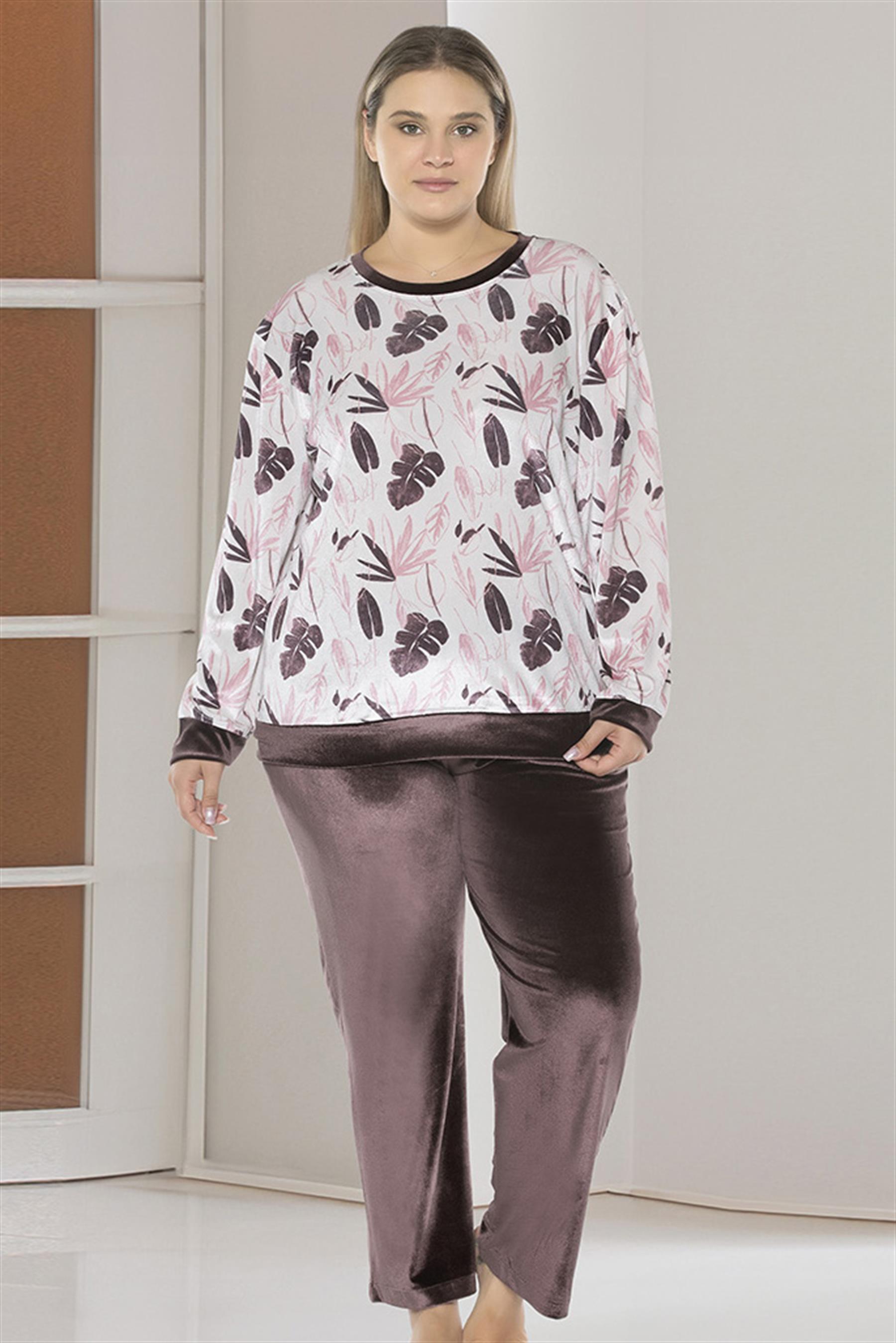 KADİFE BÜYÜK BEDEN BATTAL UZUN KOL PİJAMA TAKIMI FLZ B89-81