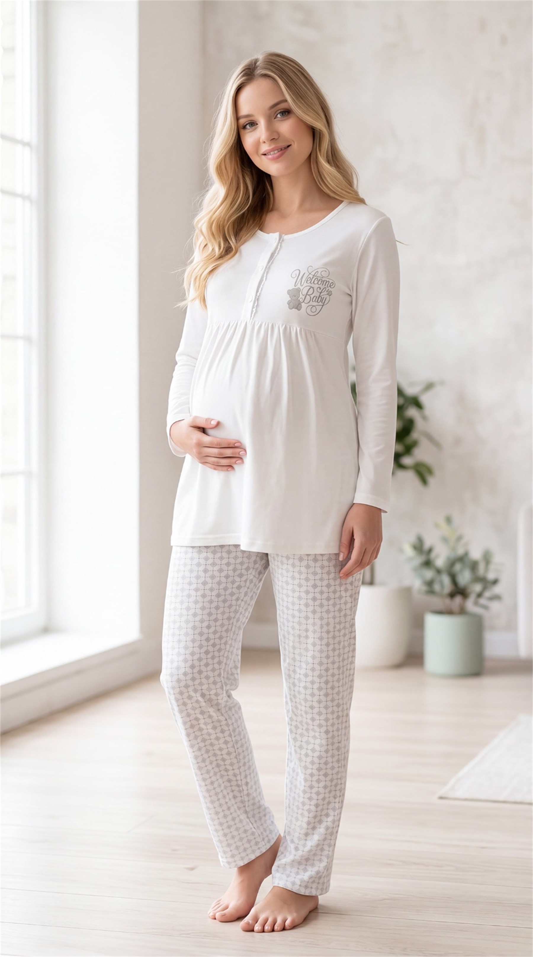 Kadın Lohusa Hamile 3lü Viskon Pijama Takımı Sabahlıklı Uzun Kollu Hastane Çıkışı M L XL XXL 31-152
