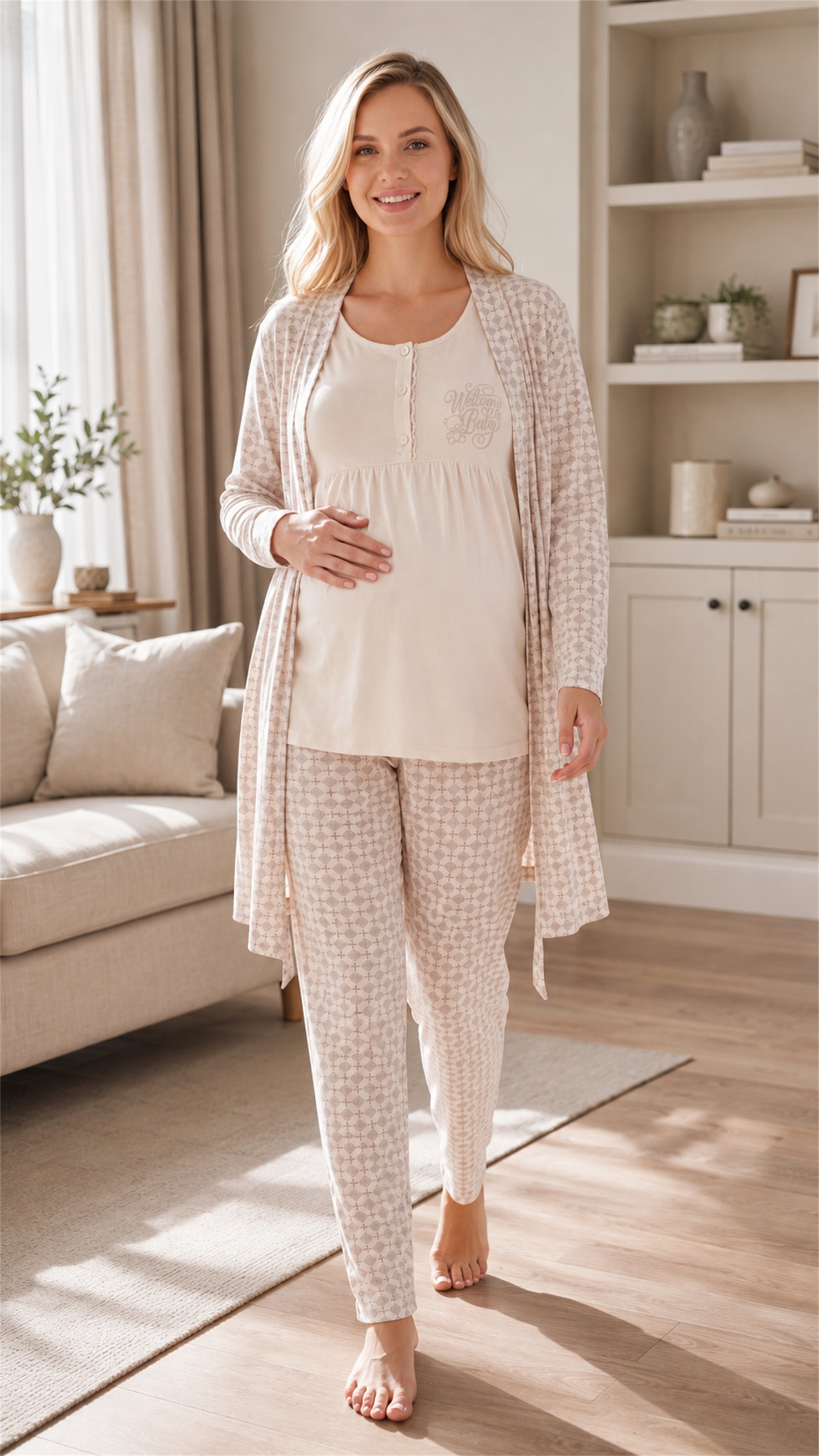 Kadın Lohusa Hamile 3lü Viskon Pijama Takımı Sabahlıklı Uzun Kollu Hastane Çıkışı M L XL XXL 31-152