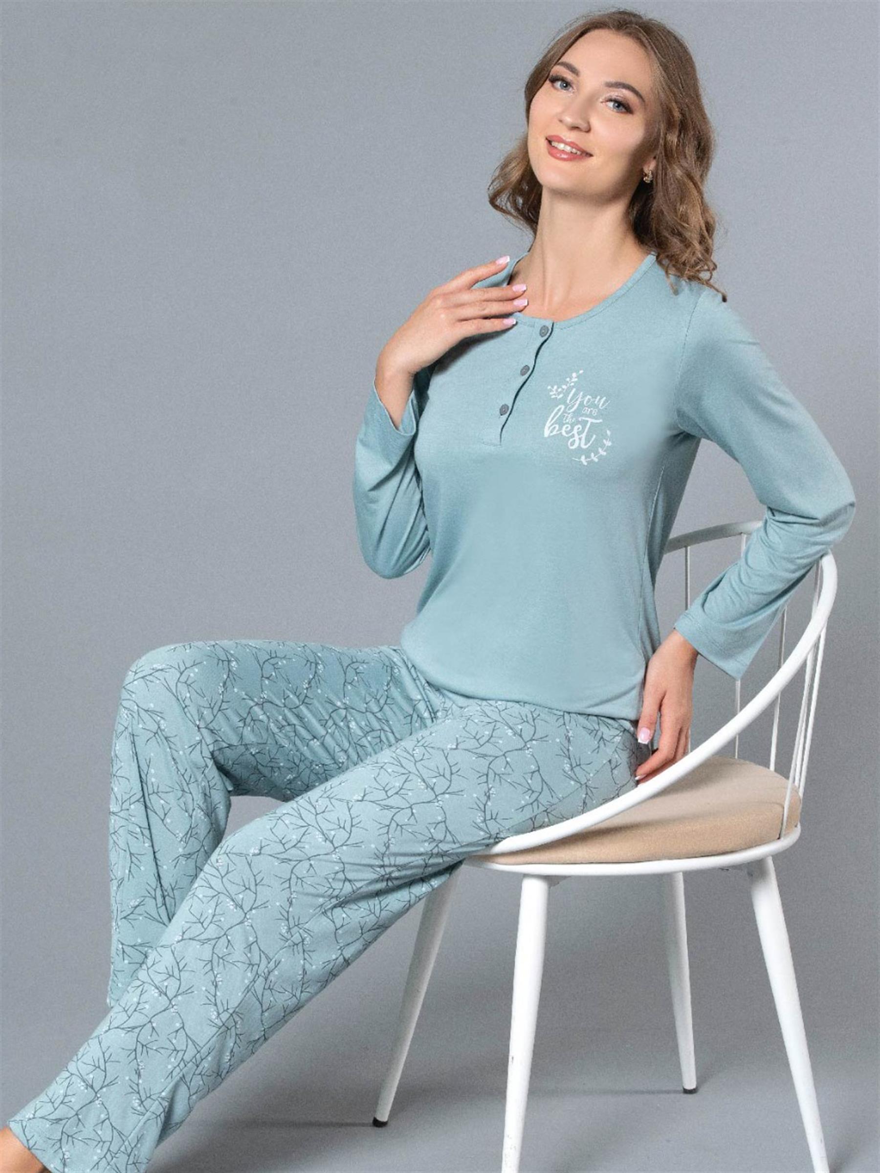 UZUN KOL MEVSİMLİK PİJAMA TAKIMI VİSKON ALPERİ 790-53