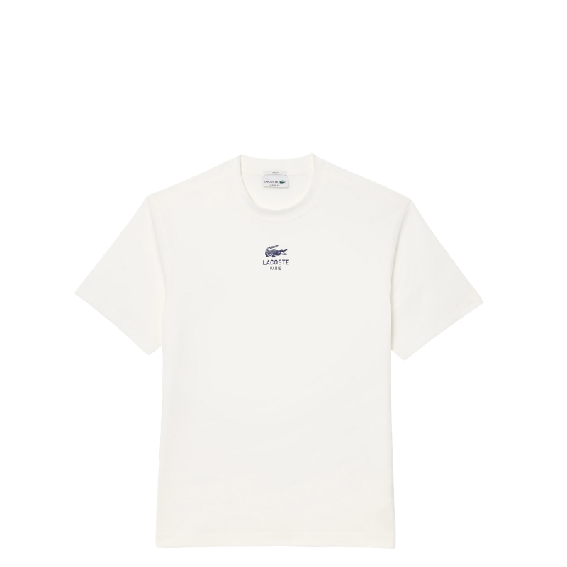 Lacoste Signature Print Paris Unisex Beyaz T-Shirt