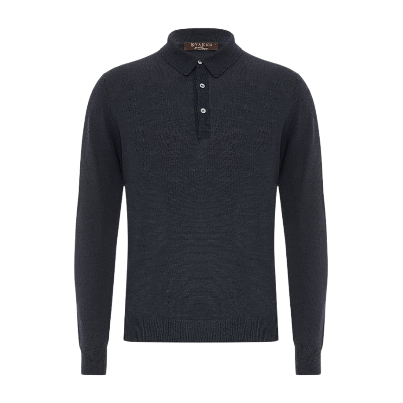 Vakko Lacivert Polo Yaka Erkek Triko %70 Yün, %30 İpek M401077557-4