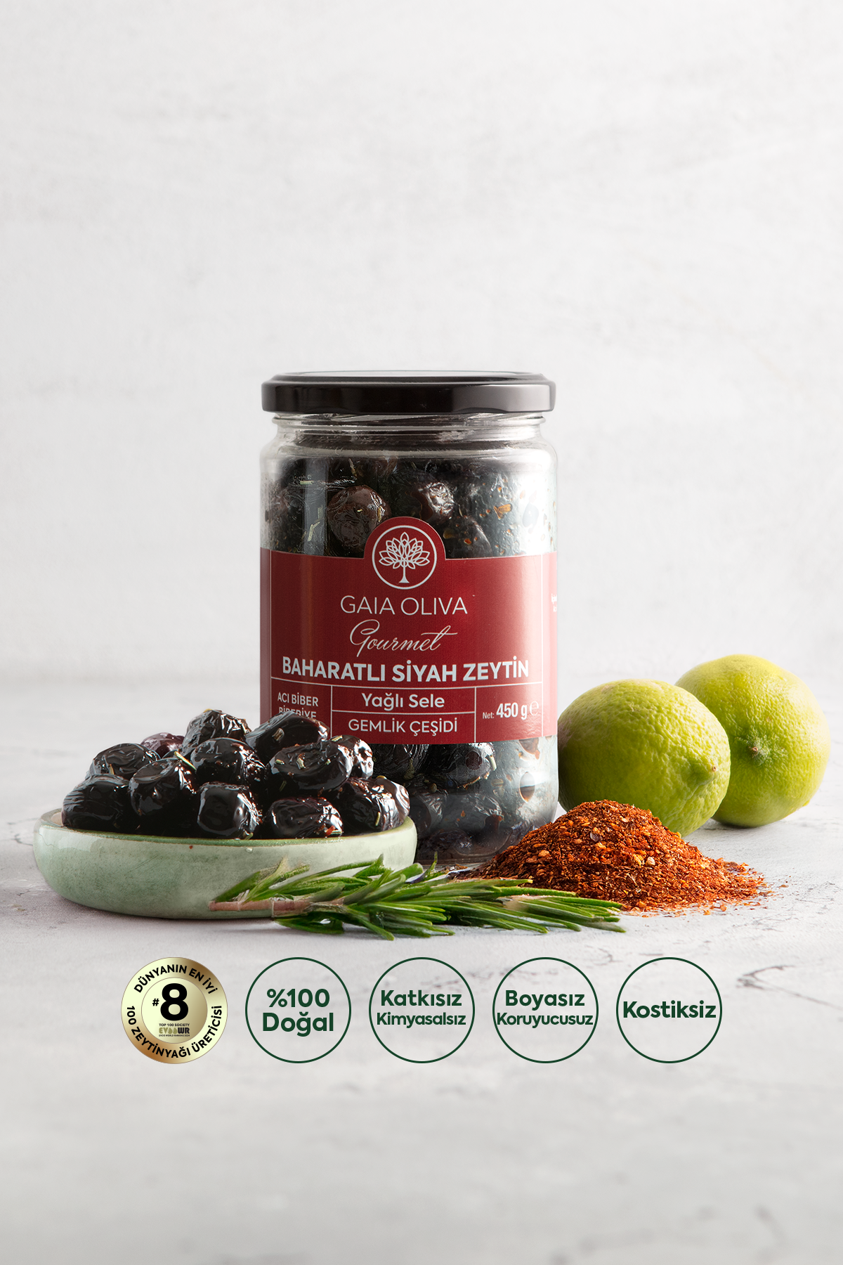Acılı Baharatlı Doğal Siyah Zeytin 450 gr