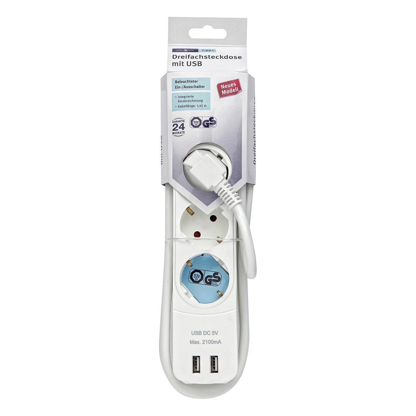 Çoklu Priz 3'lü 2'li USB Beyaz -Ges-141 1 adet