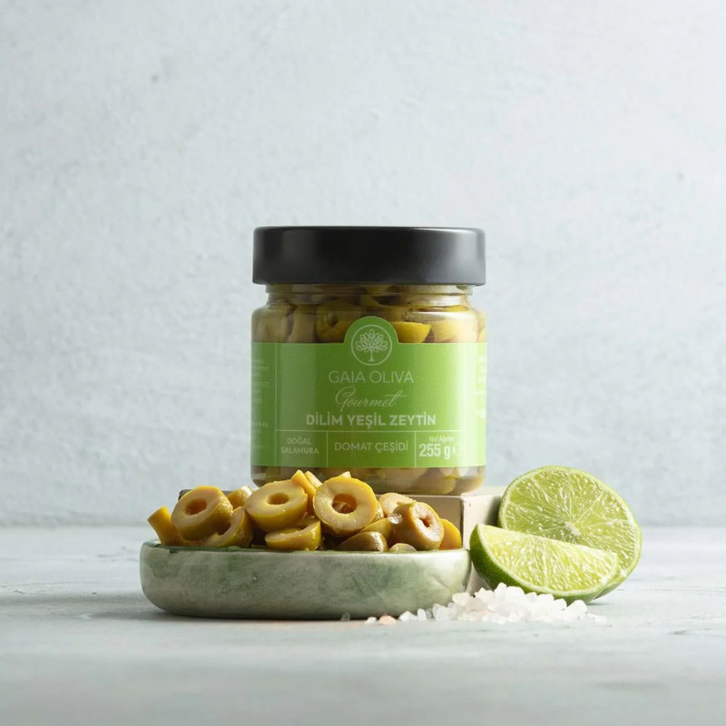 Dilim Yeşil Zeytin, Domat Çeşidi, Doğal Salamura, Net: 255 gr