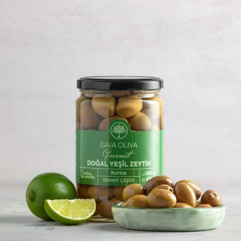 Doğal Yeşil Zeytin, Kırma Domat Çeşidi, Doğal Salamura, Net: 660 gr