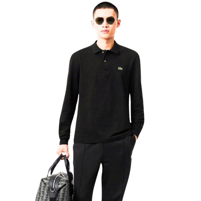 Erkek Classic Fit Uzun Kollu Siyah Polo Sweat