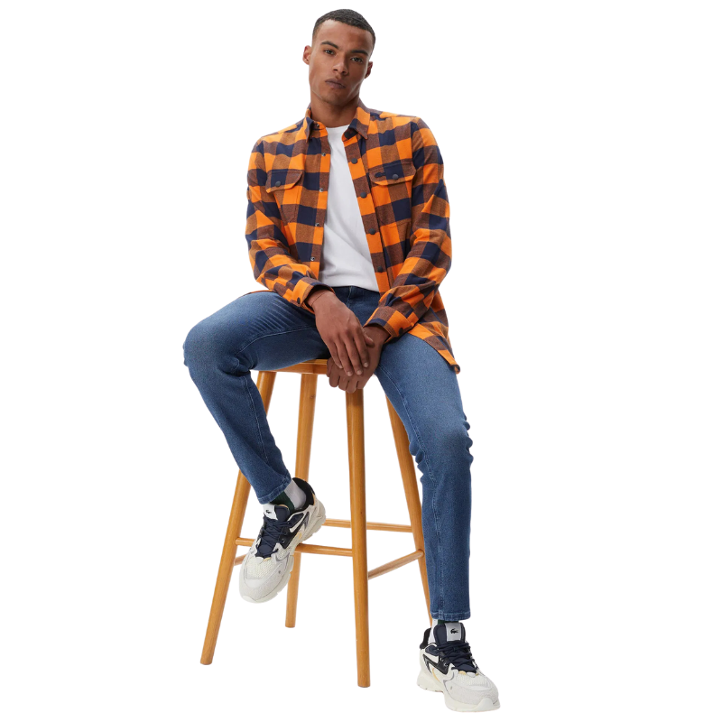 Erkek Slim Fit Ekose Lacivert Gömlek