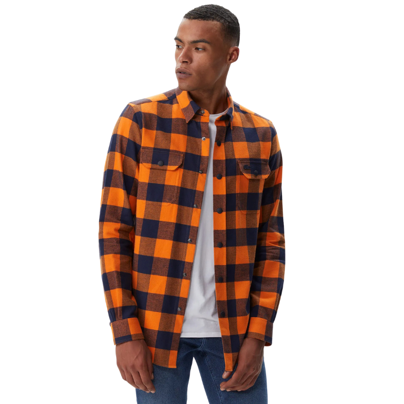 Erkek Slim Fit Ekose Lacivert Gömlek