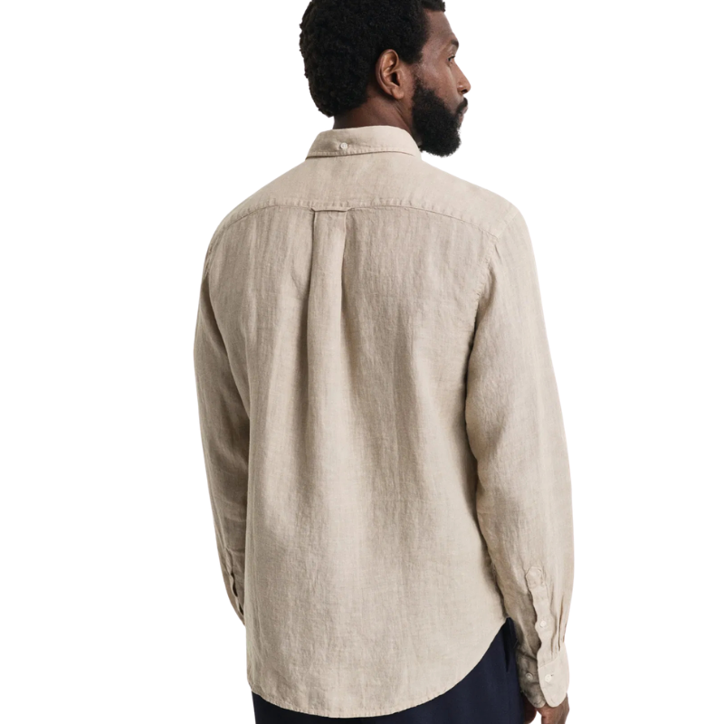 Gant Erkek Bej Regular Fit Düğmeli Yaka Keten Gömlek