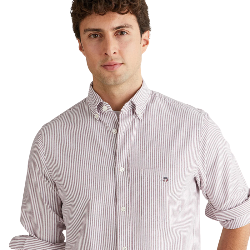 Gant Erkek Bordo Çizgili Regular Fit Düğmeli Gömlek 3000230.604