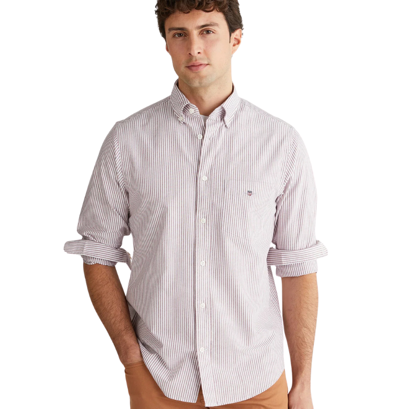 Gant Erkek Bordo Çizgili Regular Fit Düğmeli Gömlek 3000230.604