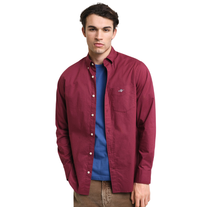 Gant Erkek Bordo Regular Fit Düğmeli Yaka Poplin Gömlek