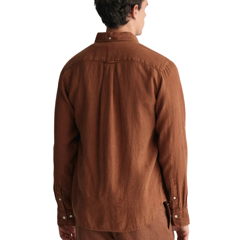 Gant Erkek Kahverengi Regular Fit Düğmeli Yaka Keten Gömlek