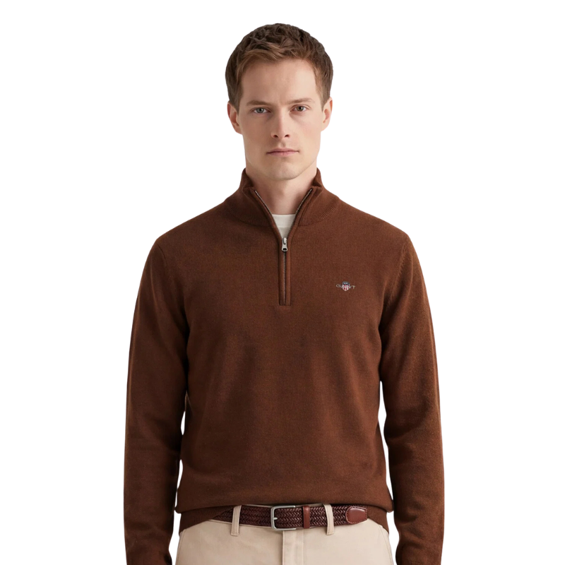 Gant Erkek Kahverengi Regular Fit Yarım Fermuarlı Yün Kazak 87213.229
