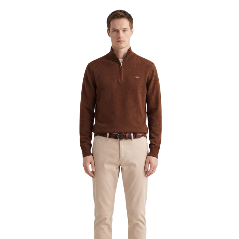 Gant Erkek Kahverengi Regular Fit Yarım Fermuarlı Yün Kazak 87213.229