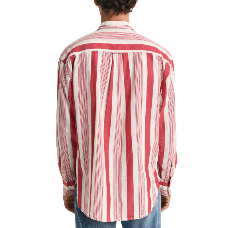 Gant Erkek Kırmızı Relaxed Fit Düğmeli Yaka Çizgili Gömlek