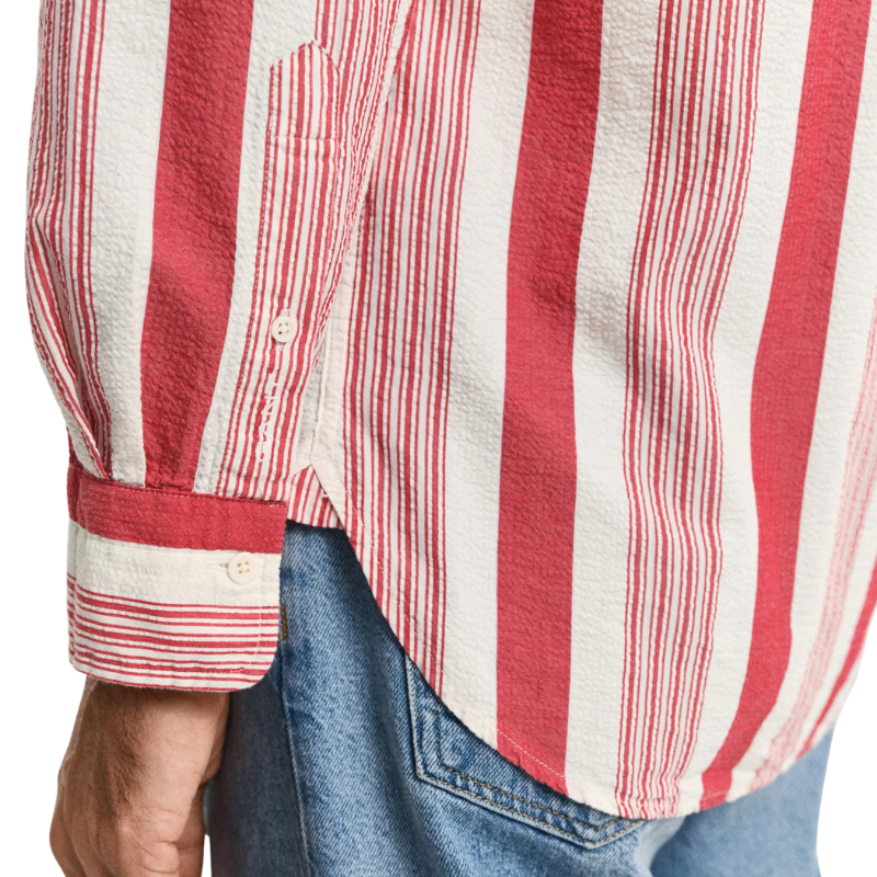 Gant Erkek Kırmızı Relaxed Fit Düğmeli Yaka Çizgili Gömlek