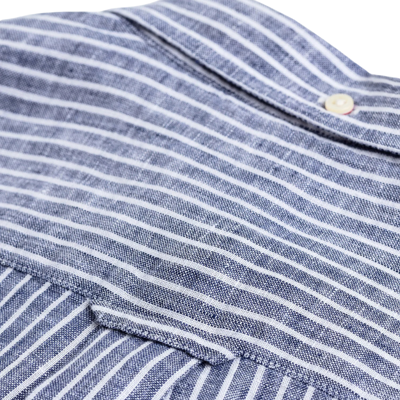 Gant Erkek Lacivert Regular Fit Düğmeli Yaka Çizgili Keten Gömlek 3012520.423