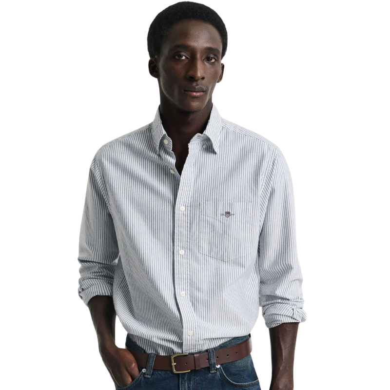 Gant Erkek Mavi Regular Fit Düğmeli Yaka Çizgili Oxford Gömlek 3000230.423