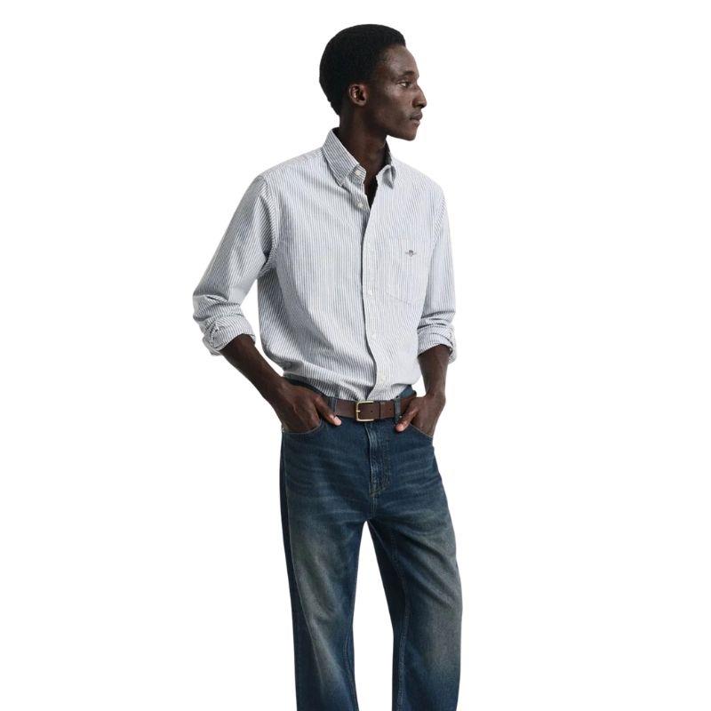 Gant Erkek Mavi Regular Fit Düğmeli Yaka Çizgili Oxford Gömlek 3000230.423