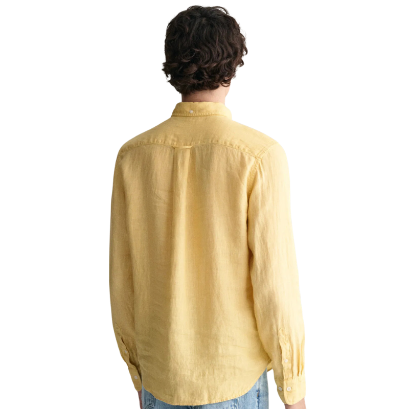 Gant Erkek Sarı Regular Fit Düğmeli Yaka Keten Gömlek