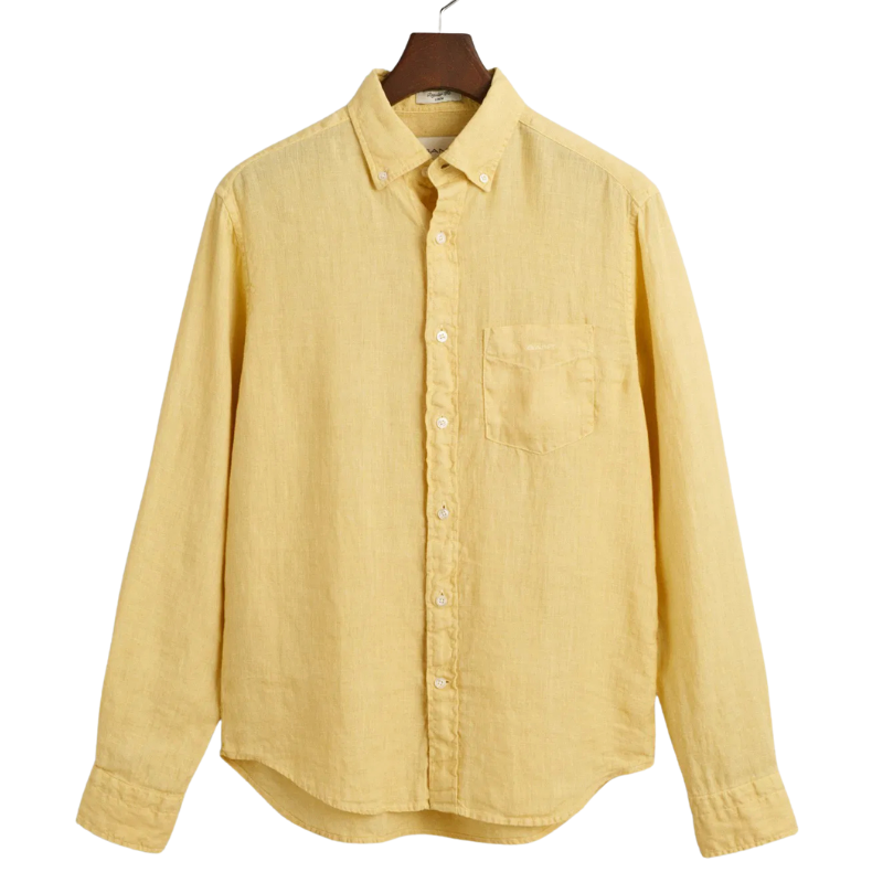Gant Erkek Sarı Regular Fit Düğmeli Yaka Keten Gömlek
