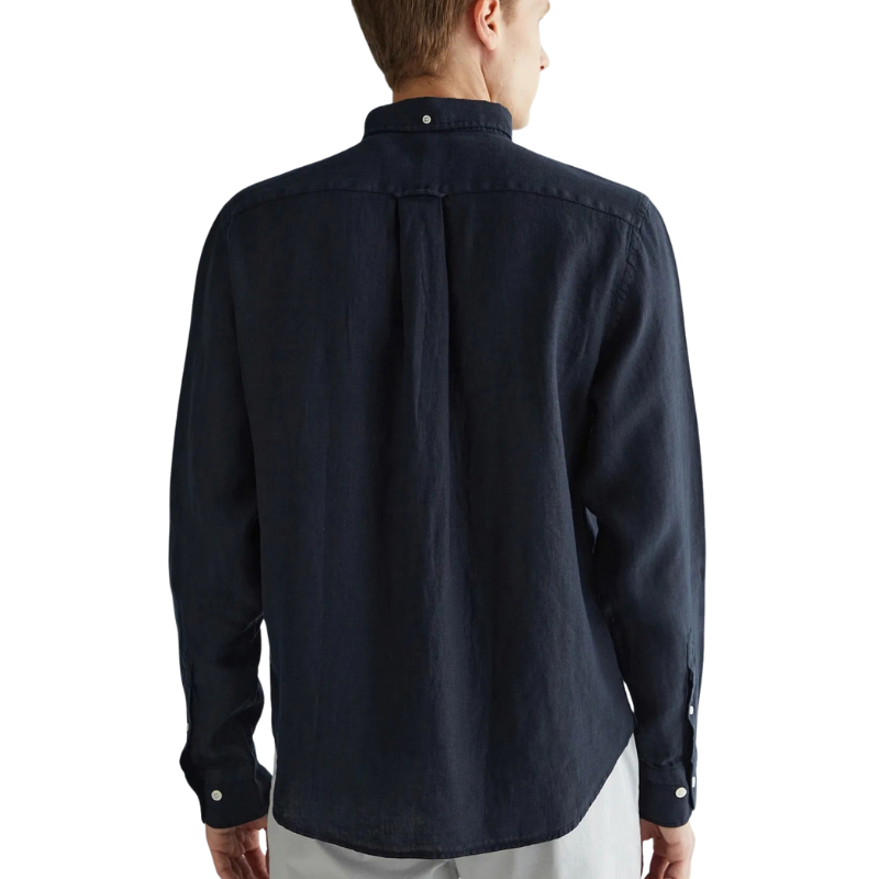 Gant  Erkek Siyah Regular Fit Düğmeli Yaka Keten Gömlek