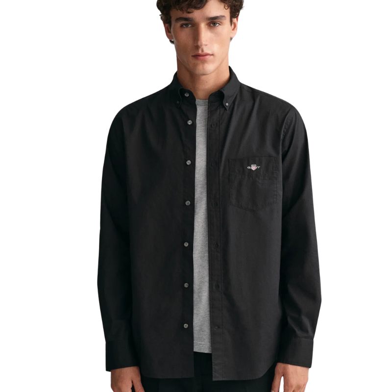 Gant Erkek Siyah Regular Fit Düğmeli Yaka Poplin Gömlek