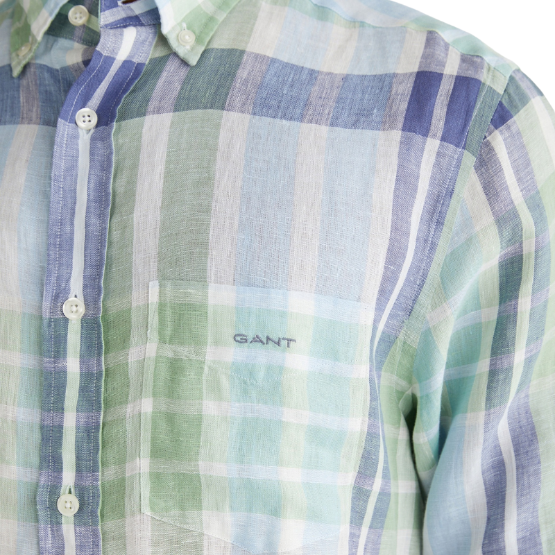 Gant Erkek Yeşil Regular Fit Düğmeli Yaka Kareli Gömlek