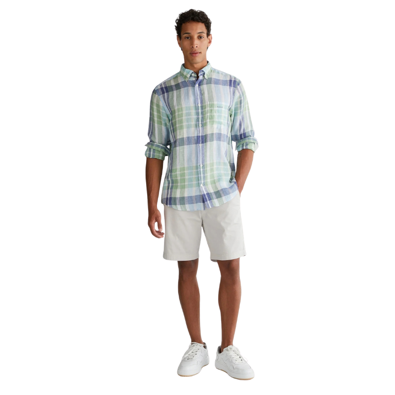 Gant Erkek Yeşil Regular Fit Düğmeli Yaka Kareli Gömlek
