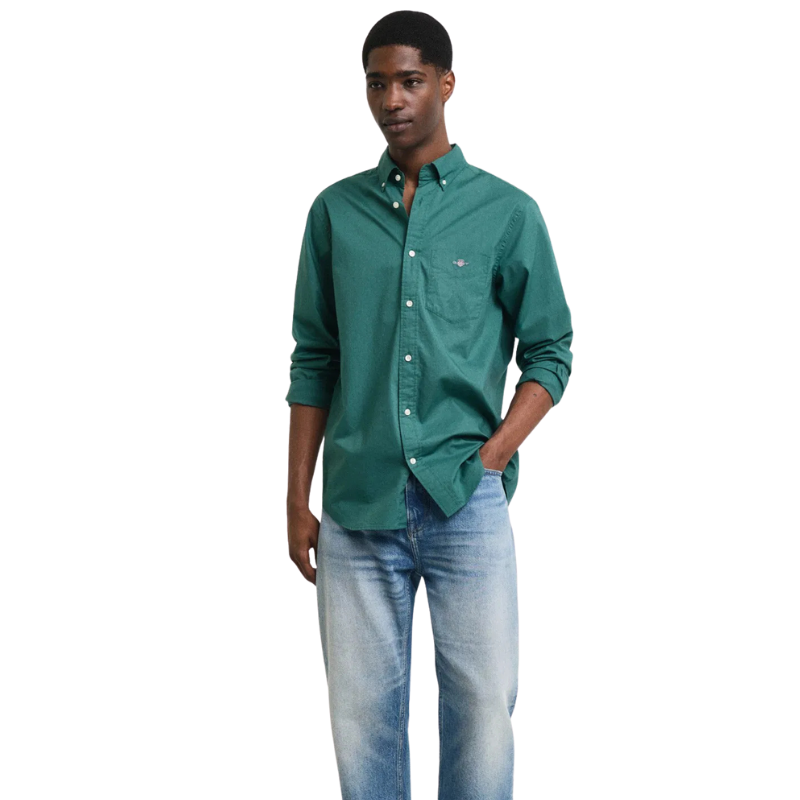 Gant Erkek Yeşil Regular Fit Düğmeli Yaka Poplin Gömlek