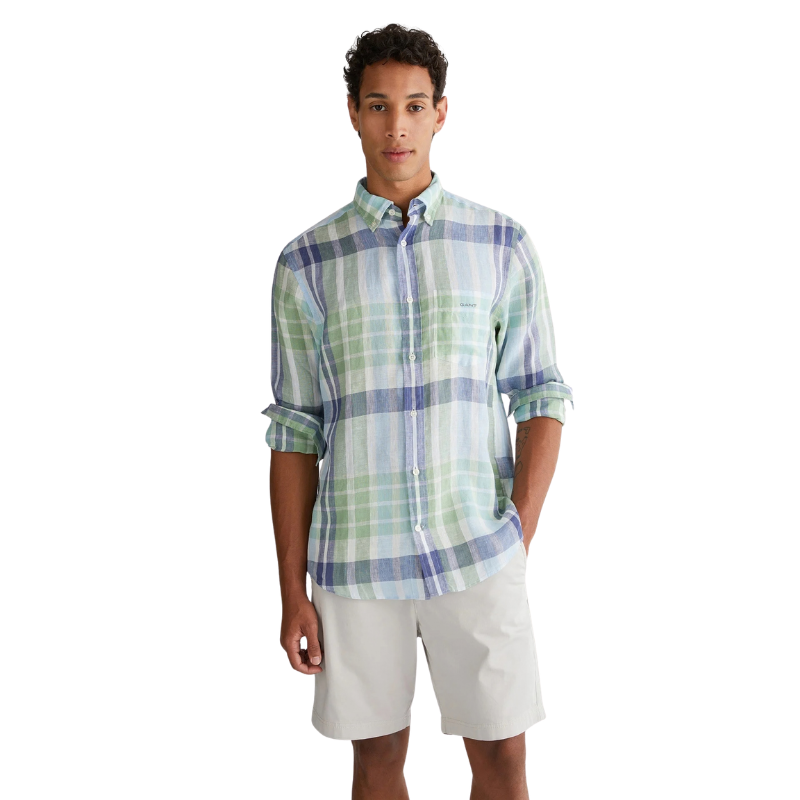 Gant Erkek Yeşil Regular Fit Düğmeli Yaka Kareli Gömlek