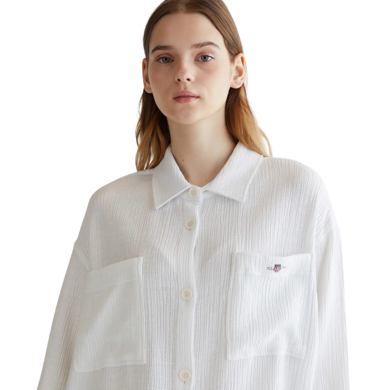 Gant Kadın Beyaz Oversize Fit Klasik Yaka Çizgili Gömlek