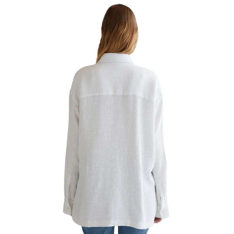 Gant Kadın Beyaz Oversize Fit Klasik Yaka Çizgili Gömlek