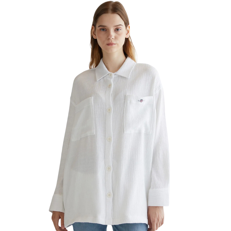 Gant Kadın Beyaz Oversize Fit Klasik Yaka Çizgili Gömlek