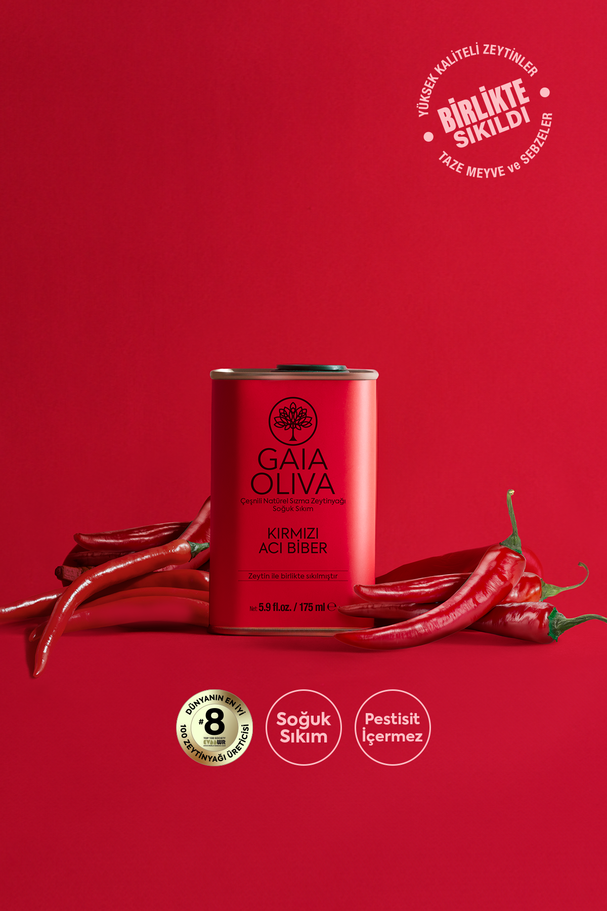 Kırmızı Acı Biber Çeşnili 175 ml Natürel Sızma Zeytinyağı