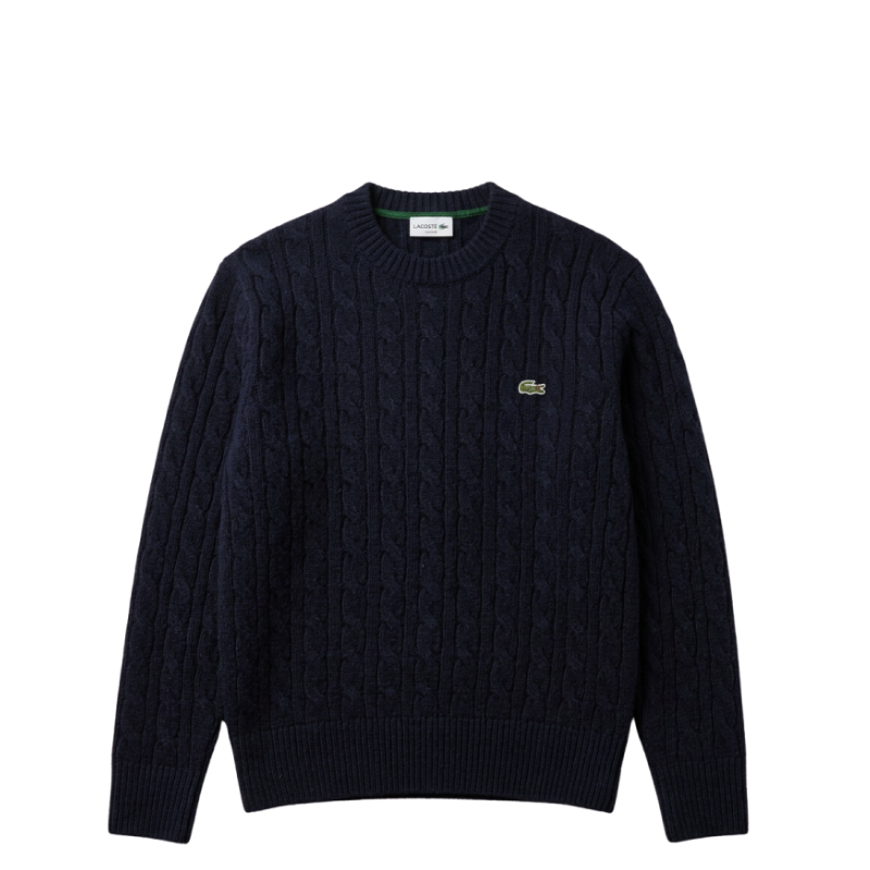 Lacoste Erkek Classic Fit Bisiklet Yaka Desenli Lacivert Kazak