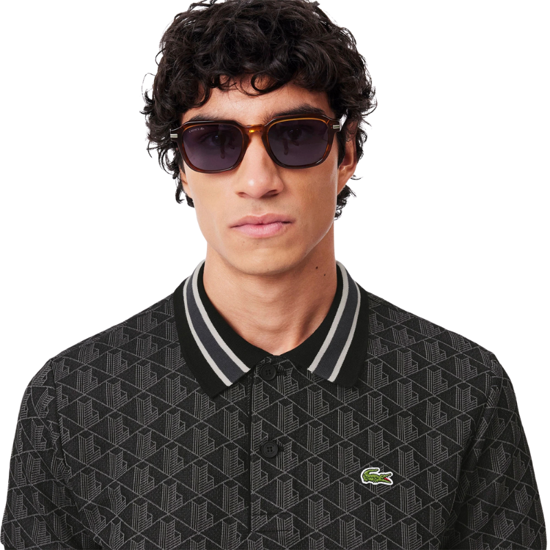 Lacoste Erkek Classic Fit Monogram Siyah Polo Yaka Tshırt