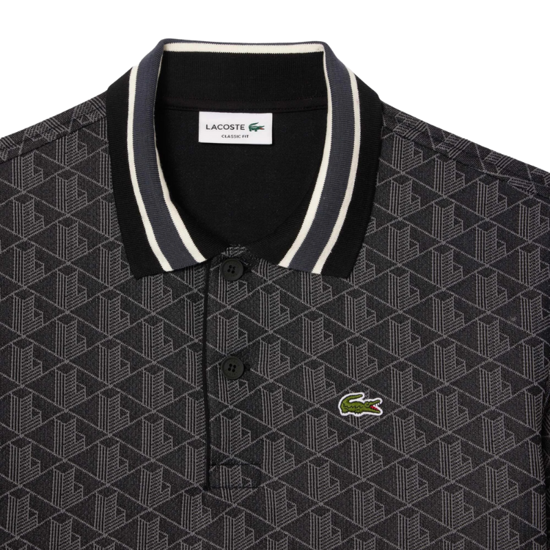 Lacoste Erkek Classic Fit Monogram Siyah Polo Yaka Tshırt