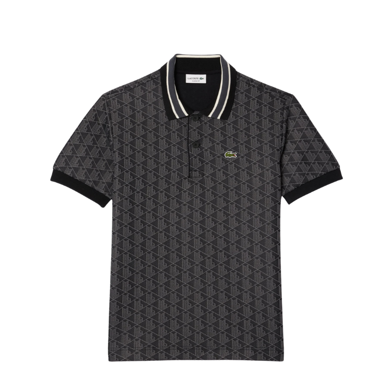 Lacoste Erkek Classic Fit Monogram Siyah Polo Yaka Tshırt