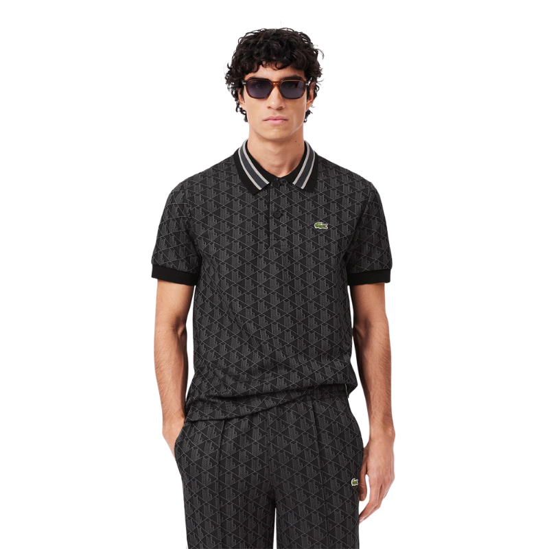 Lacoste Erkek Classic Fit Monogram Siyah Polo Yaka Tshırt