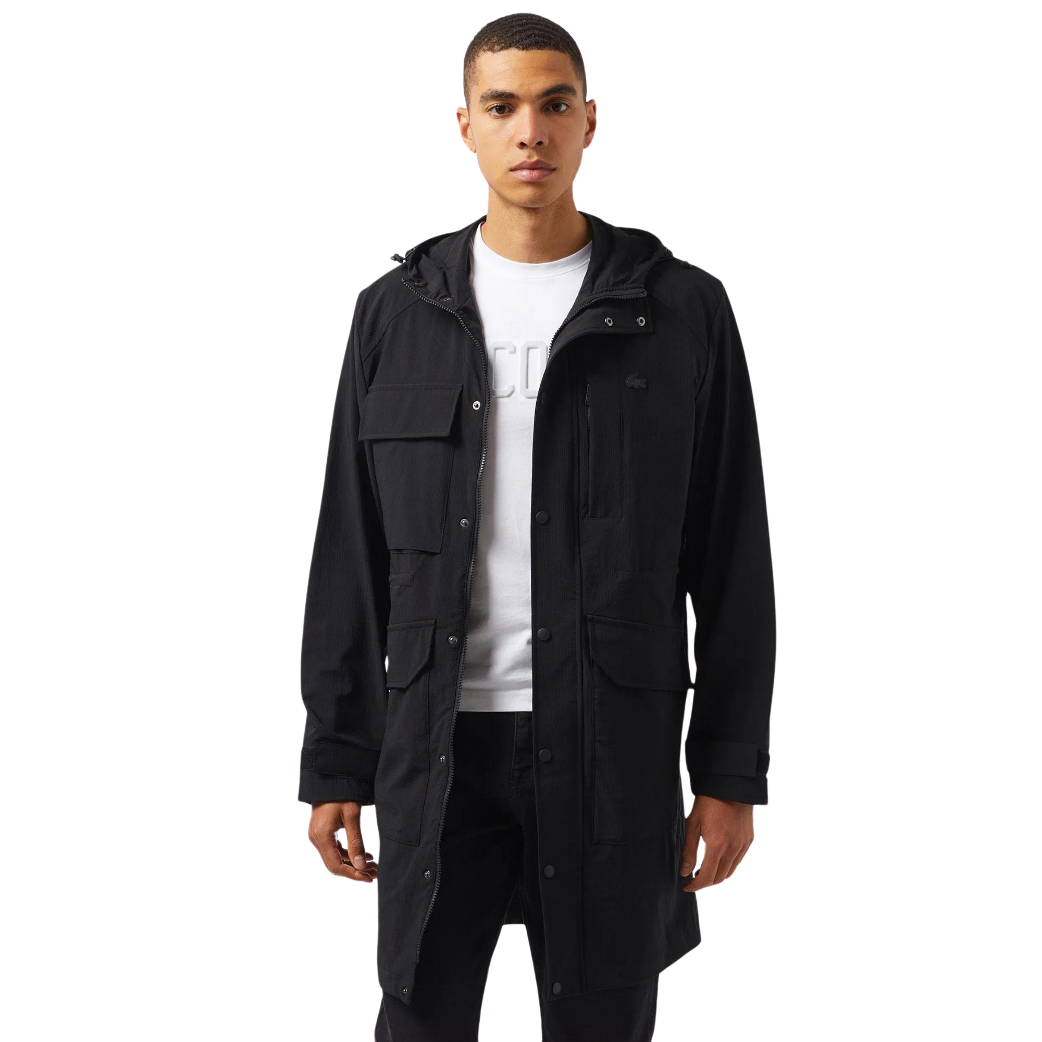 Lacoste Erkek Kapüşonlu Baskılı Siyah Mont BH2509.031