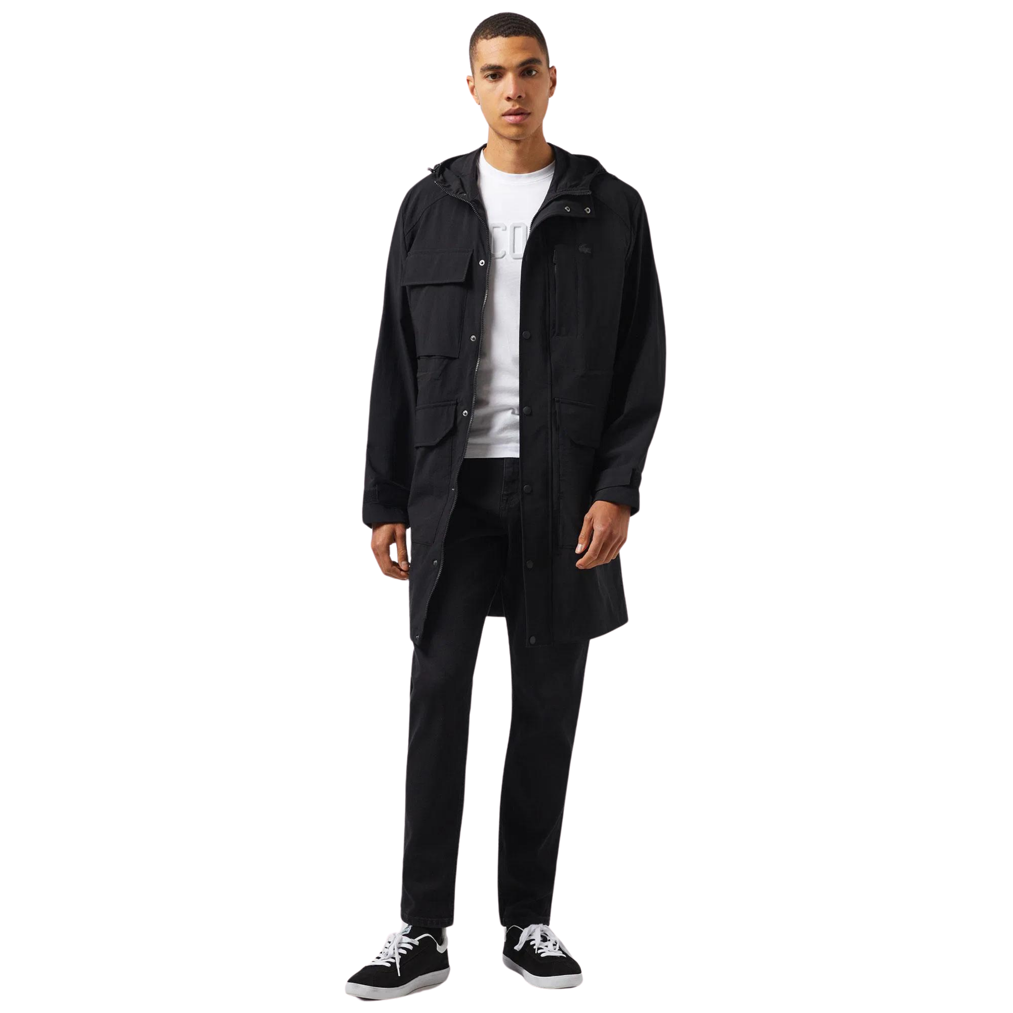 Lacoste Erkek Kapüşonlu Baskılı Siyah Mont BH2509.031